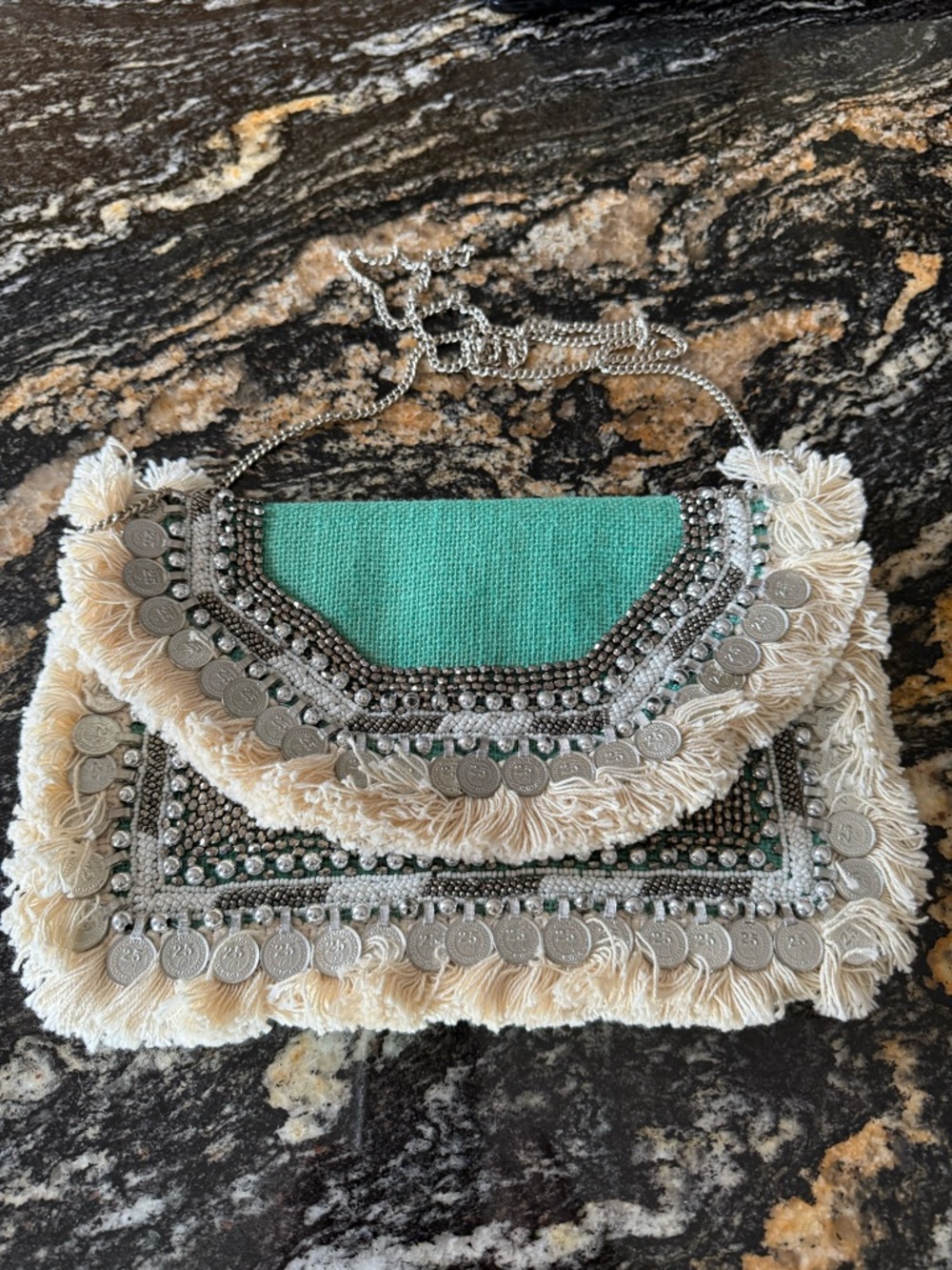 Antik Kraft Embellished Boho Fringe Crossbody Clutch